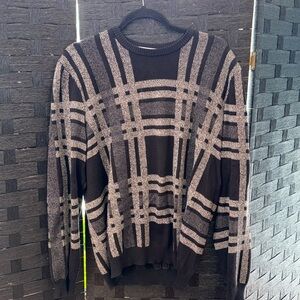 Salvatore Ferragamo Grey And Black Crew Neck Sweater In Large